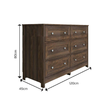 Cómoda Cajonera en MDP 120 cm 6 cajones Marrón