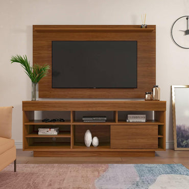 Mueble para TV 55" Con Panel en MDP incluye soporte de TV Cedro con blanco