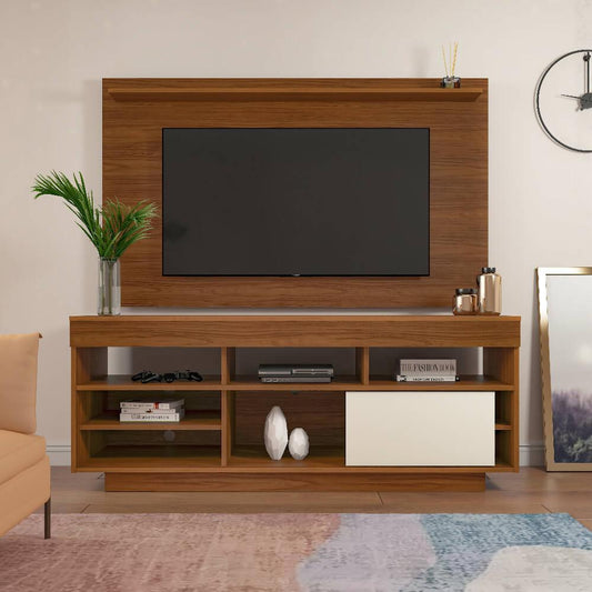 Mueble para TV 55" Con Panel en MDP incluye soporte de TV Cedro con blanco